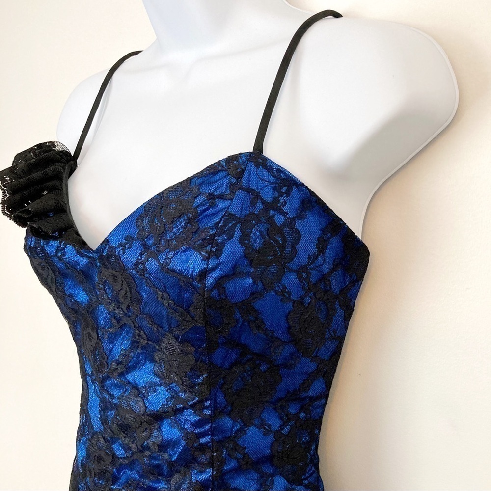 VINTAGE LORALIE 80s Lame + Tulle + Lace Prom Dress - Picture 5 of 10